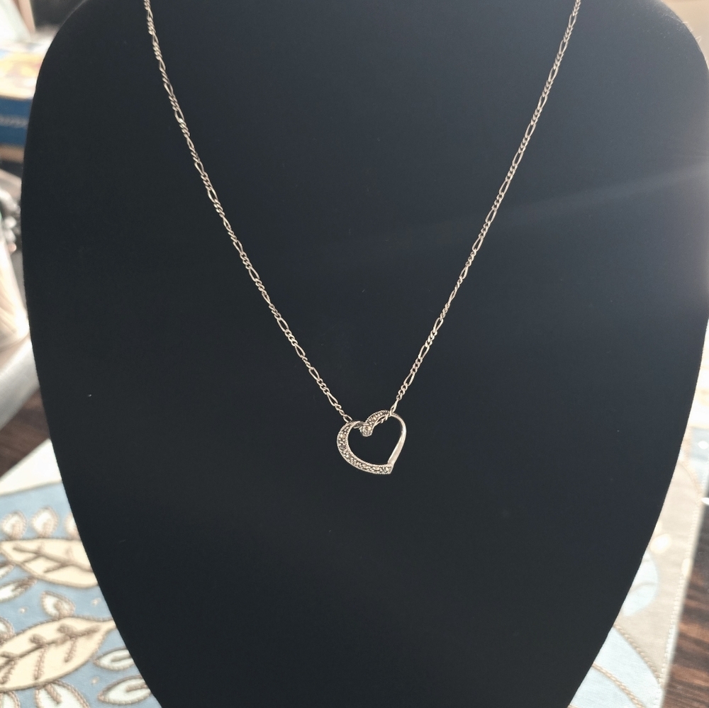 Elegant Sterling Silver Heart Pendant Necklace ItalianFigaro Chain 20"L